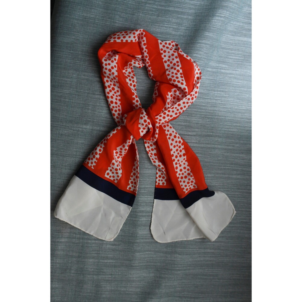 Italian Silk Chiffon Scarf: Red White Blue Polka Dot Geometric Stripe